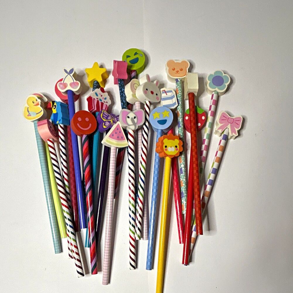 24 pencil w/ eraser toppers, treasure box, prizes, classroom, teacher, birthdays